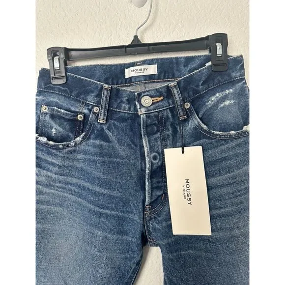 Moussy Vintage Celina Cropped Straight Blue Jeans NWT Size 26 - Picture 2 of 8